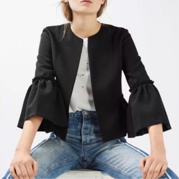 Topshop Cropped Ruffle Jacket 2 - Picture 1 of 10